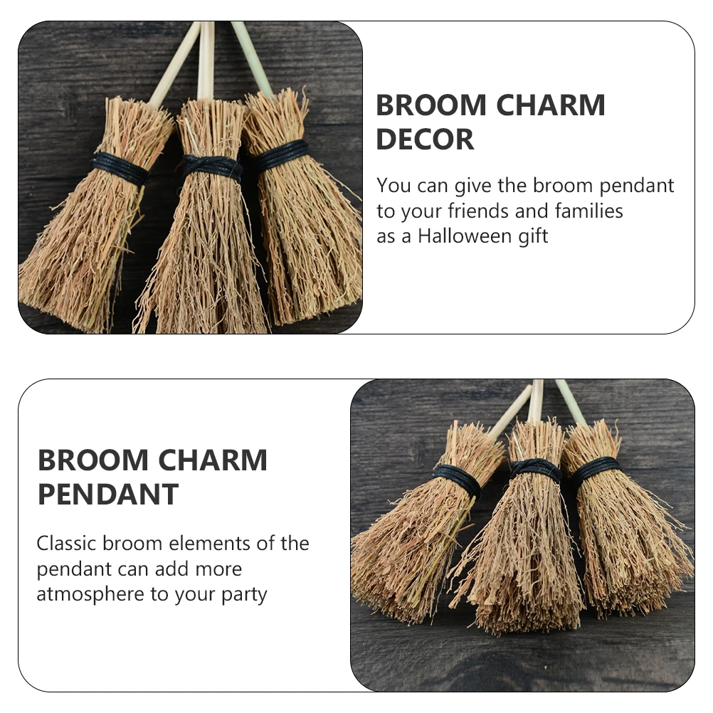 

Witch Broom Pendant Decor Creative Charm Manual Decorative Halloween Wooden Ornament