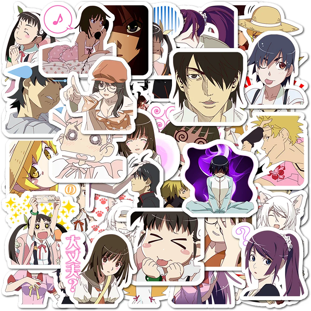 40 Pieces of Bakemonogatari Anime Series Merchandise Meme Stickers Decorative Stickers for Laptops, Notebooks and Books