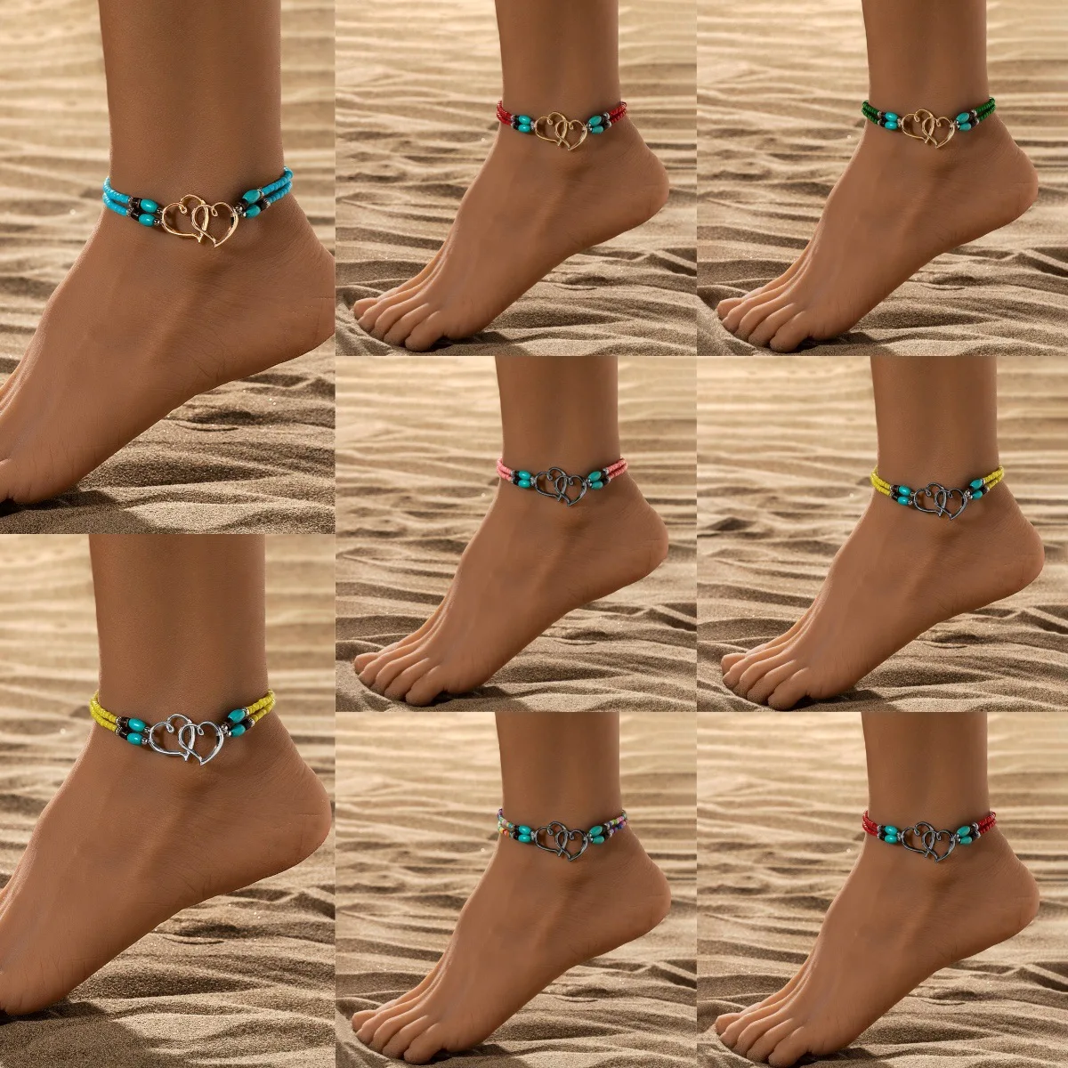 Vacation Style Elastic Anklet Foot Chain Leg Link Ankle Strap Feet Sandals Couples Summer Beach Accessory Ornament Jewelry Gift