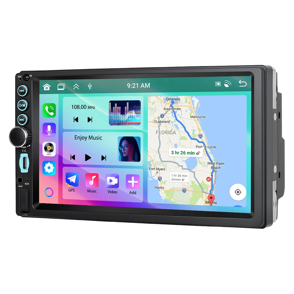 Podofo 2din 4+64G Samochodowy Odtwarzacz Multimedialny Carplay/Auto Mirror Link 7'' Uniwersalne Radio Samochodowe Stereo Obsługa Kamery Cofania FM/RDS — 2
