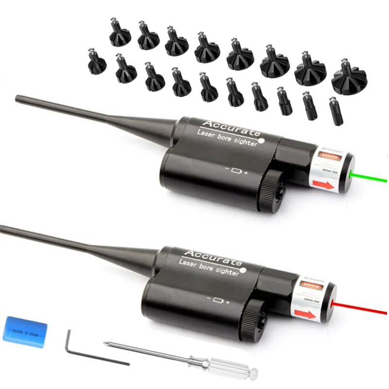 

Модернизированный зеленый/красный лазерный калибратор с 18 комплектами адаптеров .177 .22–12GA со стабильным устройством Универсальный лазерный коллиматор