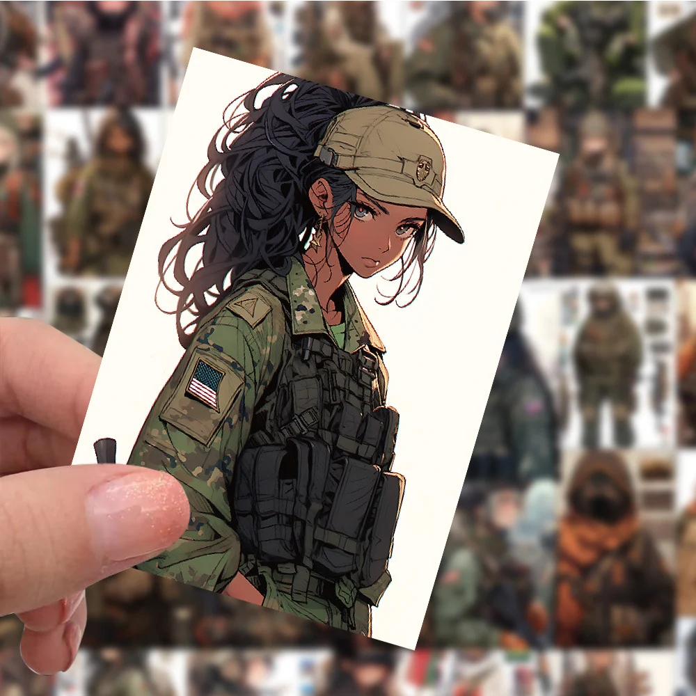 Pegatinas de camuflaje para chica, calcomanías de Anime de soldado femenino, de ejército, grafiti, portátil, motocicleta, coche, impermeable,