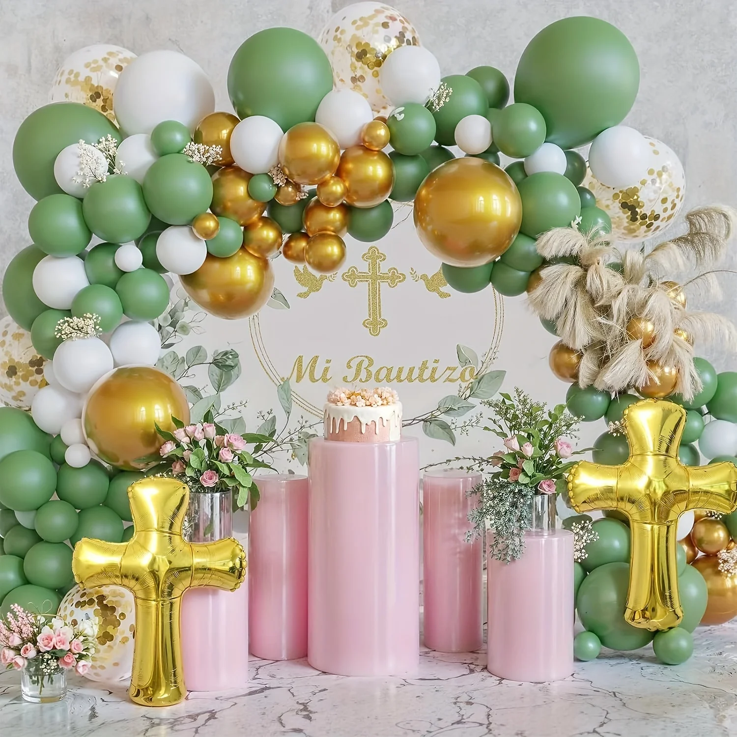 96pcs First Eucharist Balloon Garland Arch Set Cross Balloon Suitable for God Blessed Baptist Birthday Party Shower Decoration