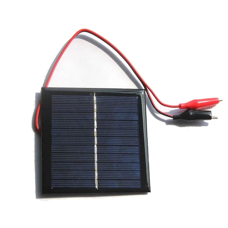 Маленькая солнечная панель 1 Вт 5,5 В, поликристаллические кремниевые солнечные элементы + зажим «Тигр» для садовых фонарей, игрушек, заряженная батарея 3,7 В, 95*95 мм