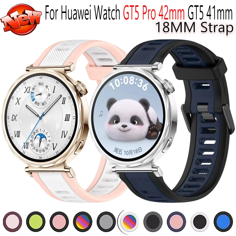 18mm Two-color Silicone Strap For Huawei Watch GT5 Pro 42mm GT5 41mm comfortable Bracelet watchband Huawei Watch GT4 41mm correa