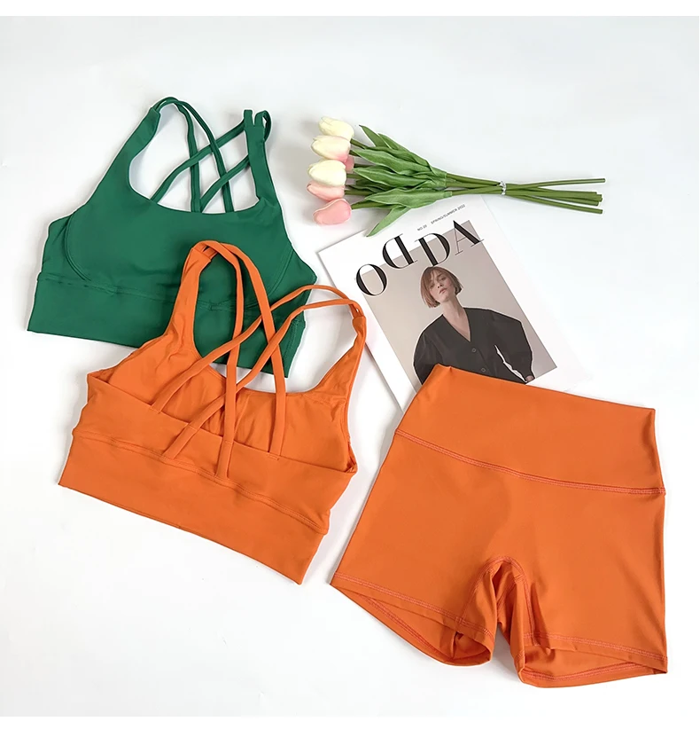 2026 Sommer 2-teiliges Damen-Yoga-Shorts-Set, hochintensives Yoga-Top mit gekreuztem Rücken, hochtaillierte, hüfthebende Yoga-Shorts, Yoga-Sportbekleidung – Detail 11