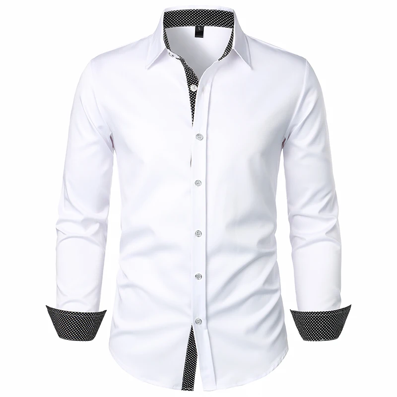 

Men's White Blue Yellow Red High Quality Shirts Spring New Regular Fit Long Sleeve Shirt Men Formal Wedding Elastic Shirt Male