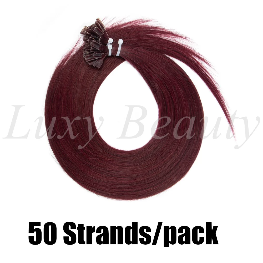 Natural Burgundy U Tip Hair Extensions Human Hair Keratin Nail Tip Hot Fusion Hair Extension for Women 99J Pre Bonded Hair 50pcs view 3