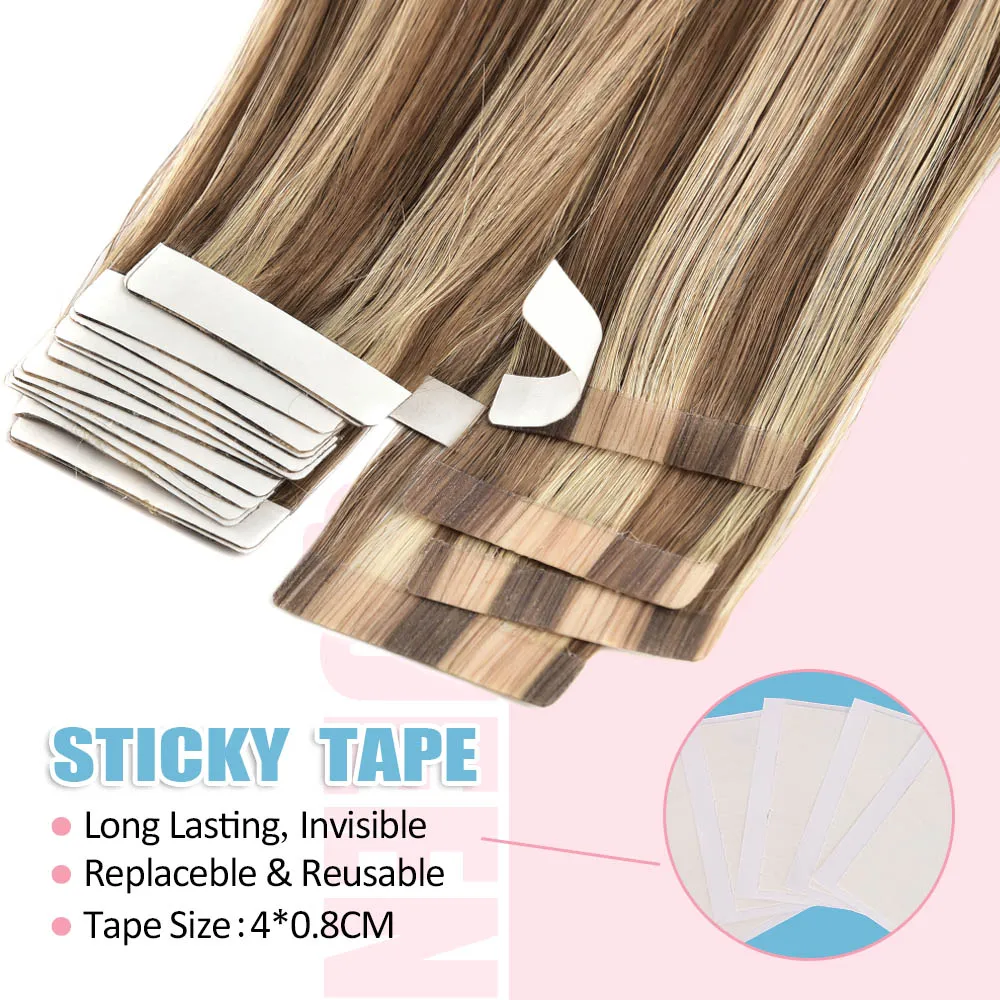 Tape in Hair Extensions Human Hair Real Natural Brazilian Remy Hair Straight Seamless Skin Hair Extensions Weft For Women 20Pcs