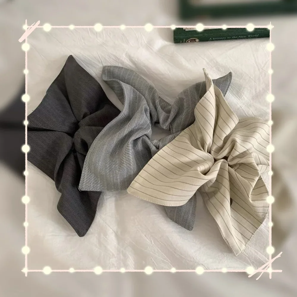 

Half Tied Ponytail Headband Hair Accessories Beige Scrunchie Striped Fabric Square Scarf French Style Soft Elastic Big Hair Tie