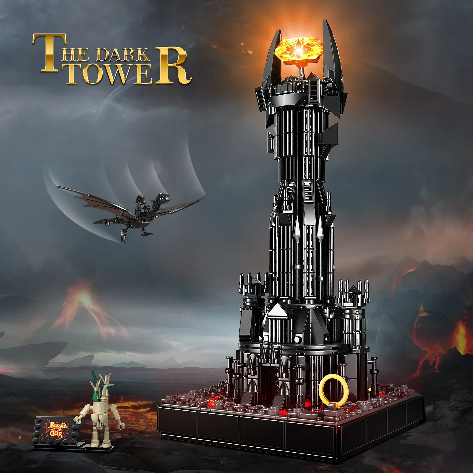 Creative NEW Lorded Black Devil Tower Building Block Set with Paper Manual and LED Light Kit Rings Magic Fortress Castle Toys