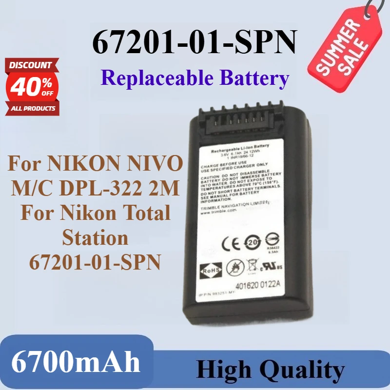 New 3.6V 6700mAh Rechargeable Battery For NIKON NIVO M/C DPL-322 2M Series Total Station For Nikon Total Station 67201-01-SPN
