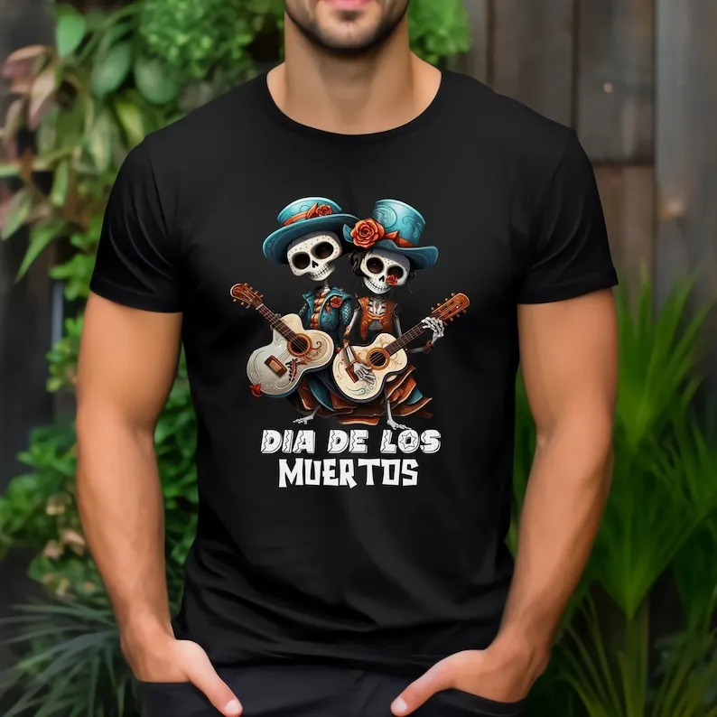 

Dia De Los Muertos Shirt | Mexican Culture Shirt Skeleton Musicians Shirt Halloween Gift for Him Gift for Mom Man and Woman