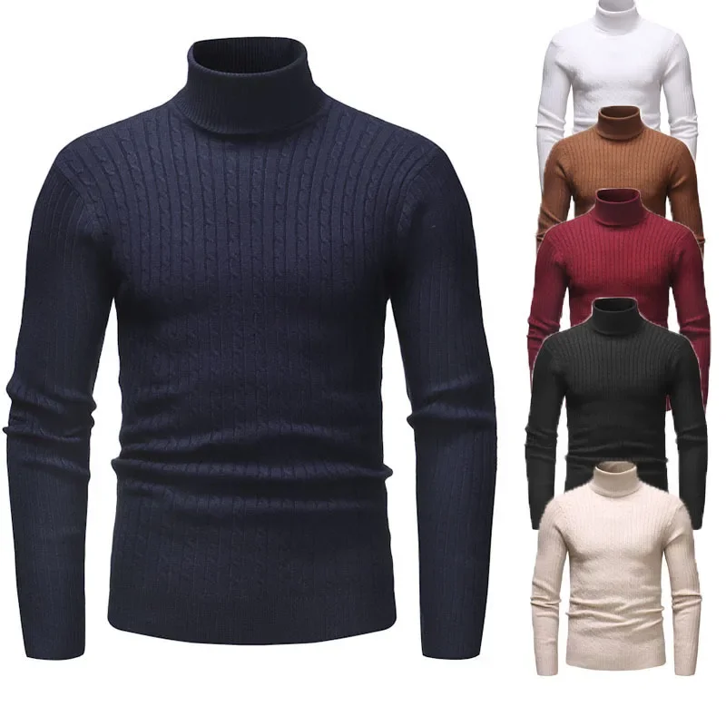 Autumn Winter Men\'s Turtleneck Sweater Men\'s Knitting Pullovers Rollneck Knitted Sweater Warm Men Jumper Slim Fit Casual Sweater