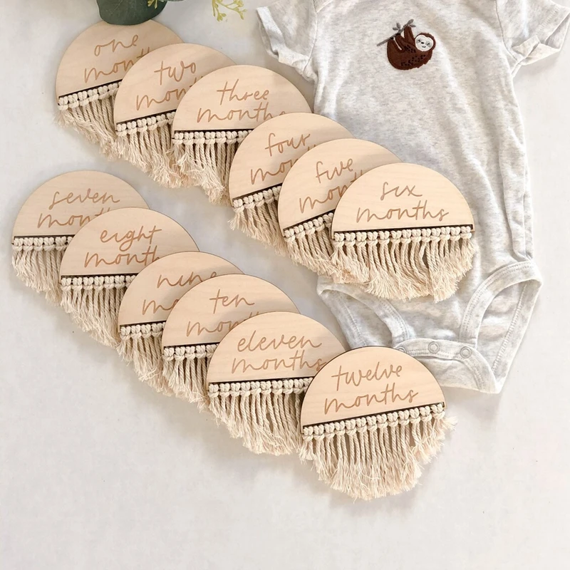 

1-12 months Boho Fringe Monthly Milestone set Macrame shower gift