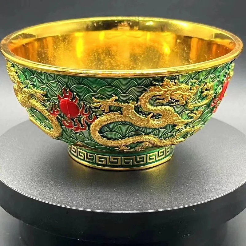 Antique Miscellaneous Items: Cloisonné Enamel Gold Bowl, Vintage Qianlong Era Dragon Zodiac Ornament, Home Store Relocation Gift