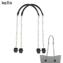 New Tanqu 1 Pair Silver Long Thick Single Chain with OT metal buckle Black screws for Obag O bag Handles for Women Bag Handbags