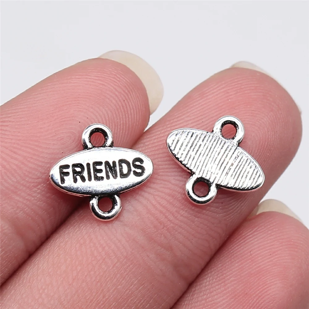 40pcs 13x12mm Friends Connector Pendant Charms Antique Silver Color For DIY Jewelry Making Zinc Alloy Jewelry Findings