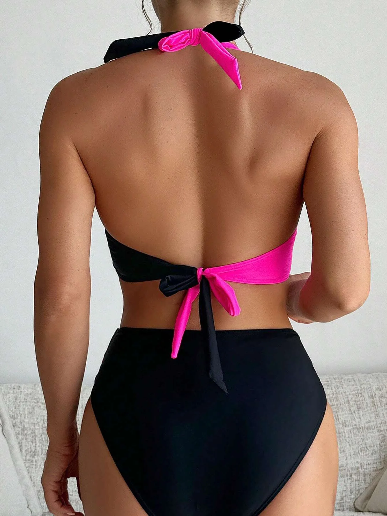 2026 Sexy Print Color Block Two Piece Bikini Set Women Halter Push Up Tummy Control Swimsuit Swimwear Beach Vacation Summer Set