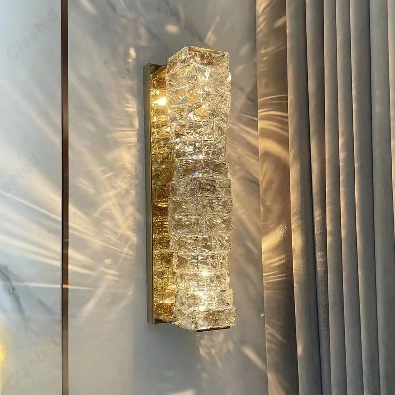 

Современный минималистичный светодиодный настенный светильник из нержавеющей стали с кристаллами, прикроватная лампа для спальни, гостиной, коридора, лестницы, освещение