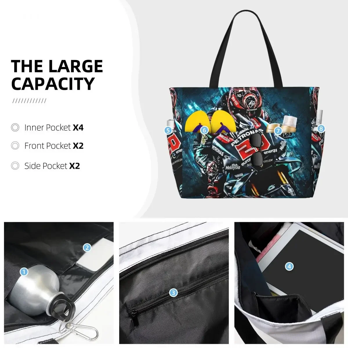 Fabio Quartararo French Motorcycle Racer Beach Tote Bag Sport Gym Yoga Duffle Large Tote Bag Women Travel Bag Fitness bag