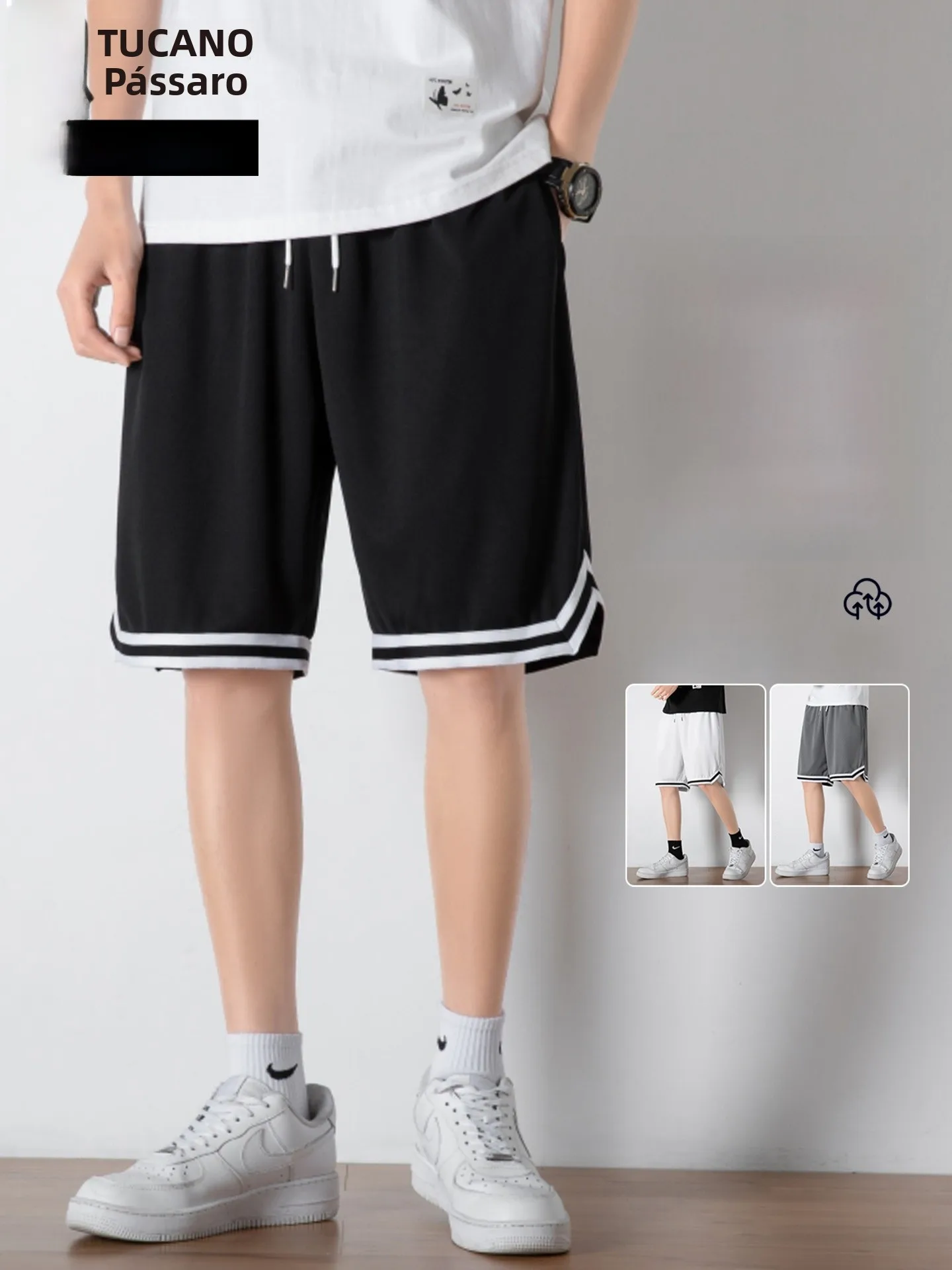 TUCANO Shorts Esportivos Masculinos Verão 2026 Finos Respiráveis Ice Oxygen Caimento Solto Calças Capri Casuais Fibra de Poli...