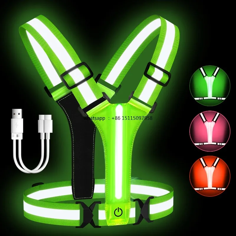 LED Running Vest USB Rechargeable Reflective Glowing Reflector Straps High Visibility Night Running Riding Clothing Elastic Band