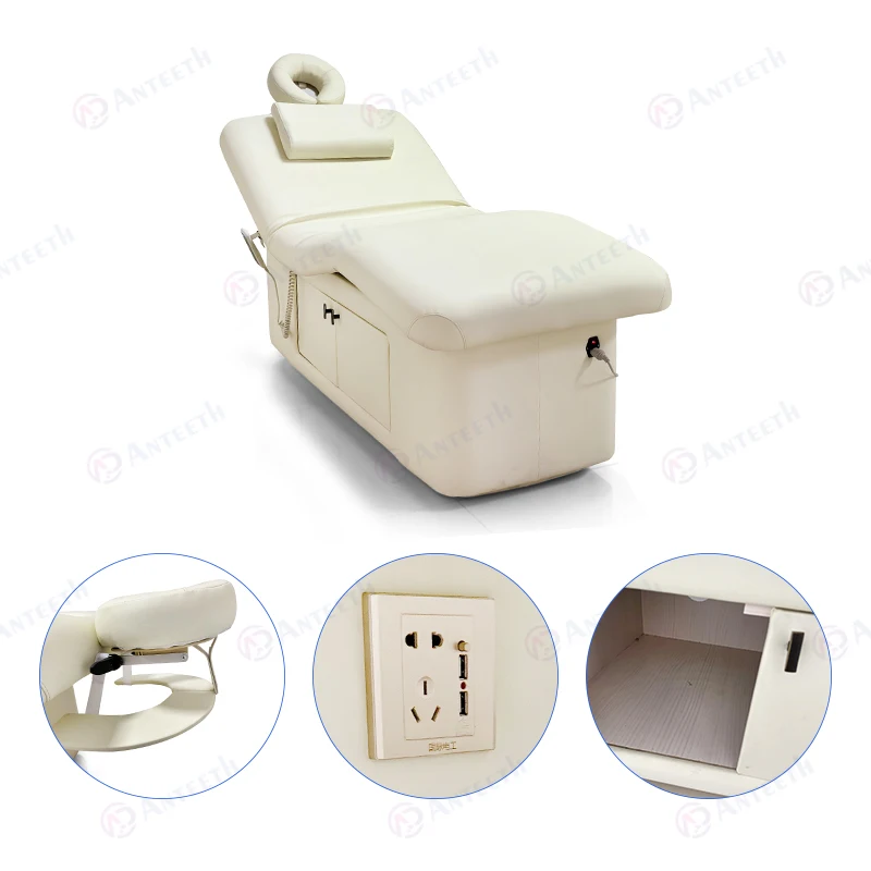 Heated Electric Beauty Bed With Storage Cabinet Adjustable Facial Massage Table for Salon Spa Tattoo Medical Aesthetic Clinic