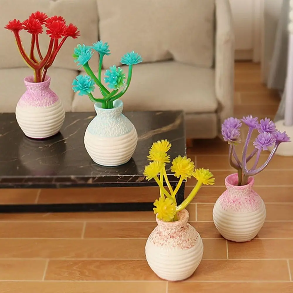 1:12 Dollhouse Miniature 4 Colors 1.9*4.6cm Plastic Simulation Vase Finished Flower Miniature Dollhouse Decorations