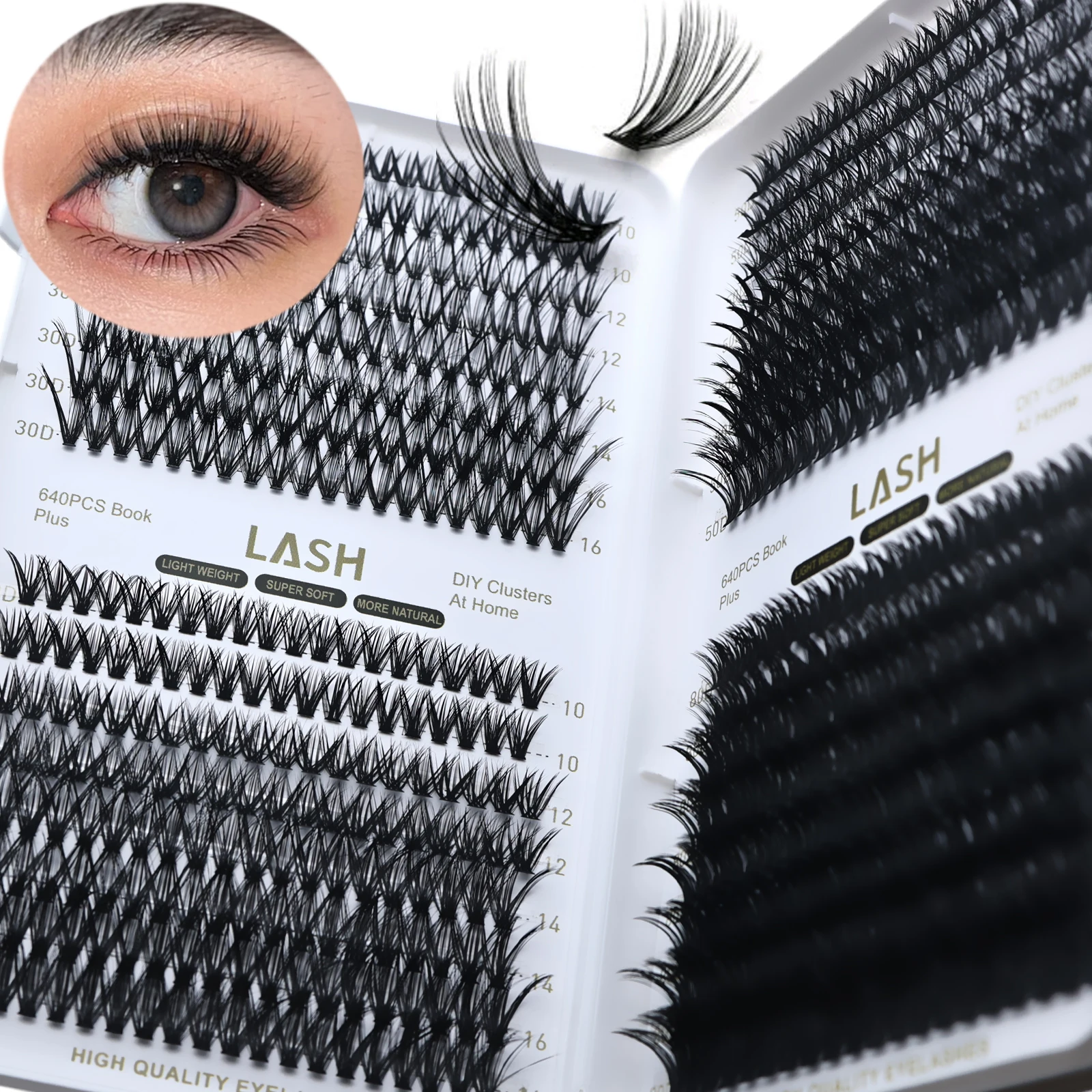 Cluster-Wimpern DIY Wimpernverlängerungen Einzelne Wimpernbüschel Gemischte D-Curl Weicher Natürlicher Look Künstliche Wimpern für den Heimgebrauch