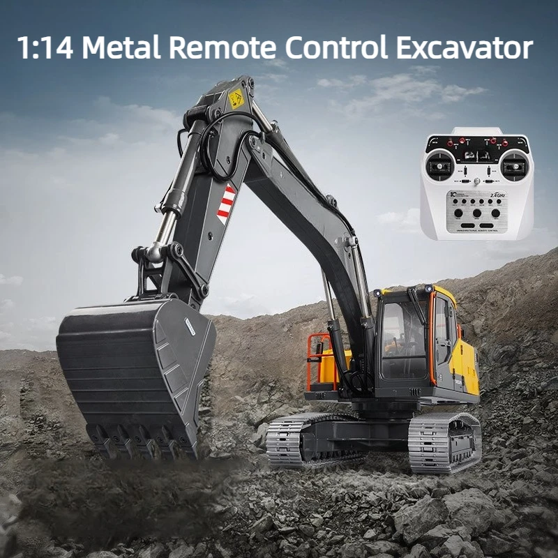 E010 1/14 Full-Size 2.4G Remote Control Excavator All-Wheel Drive 10 Channels All-Metal Remote Control Construction Vehicle Toy