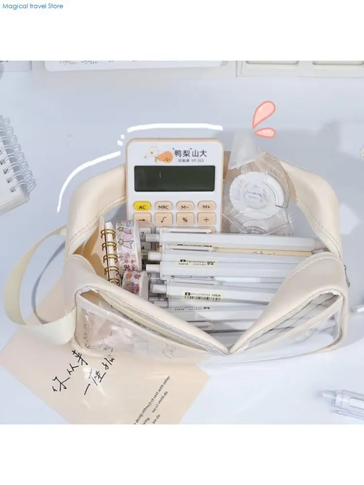 N2UB Large Capacity Pencil Case Water Resistant Clear PVC Pencil Pouches Zippered Pencil Bag with Portable Handle For Student
