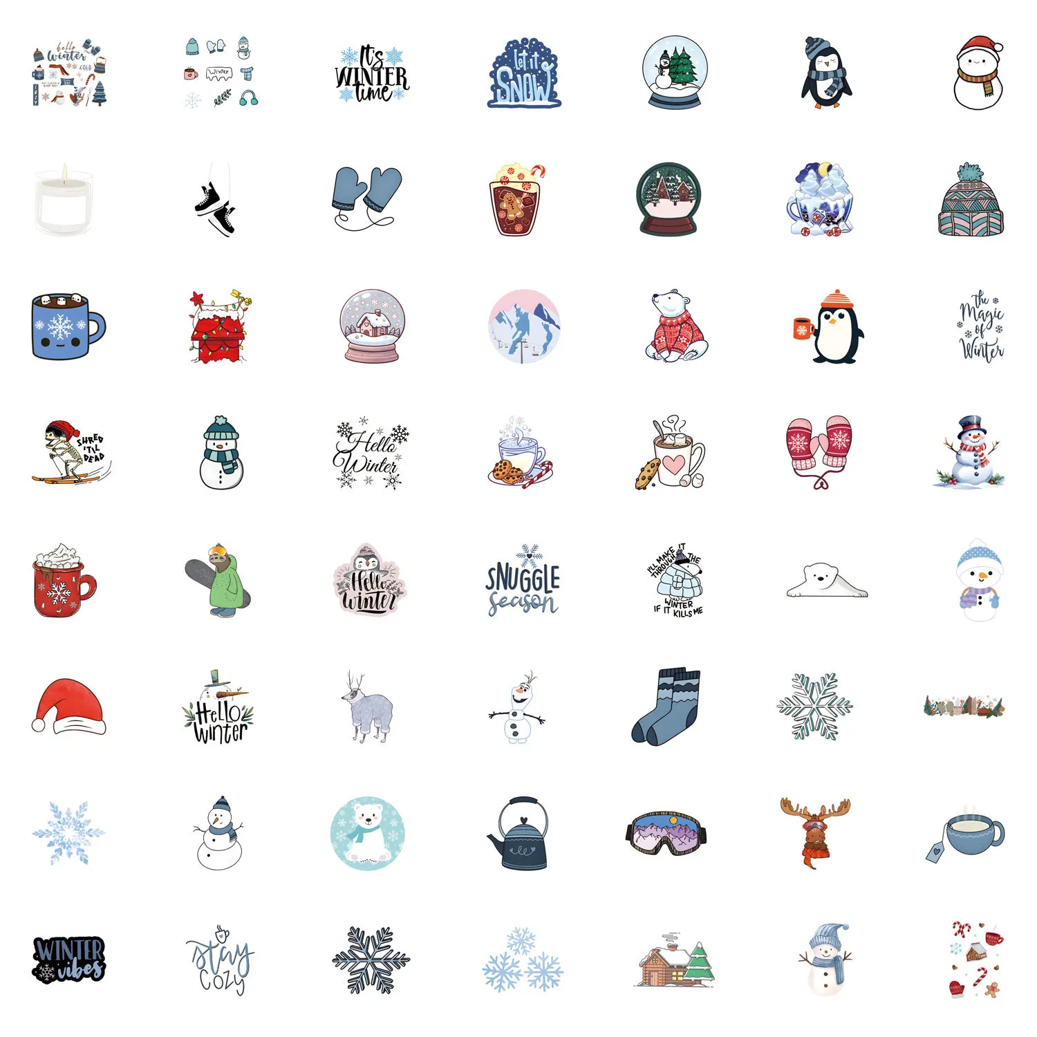 55PCS Winter Cartoon Stickers Waterproof Seasonal Elements Graffiti Decoration DIY Notebook Mobile Phone Water Cup Bike Kids Toy