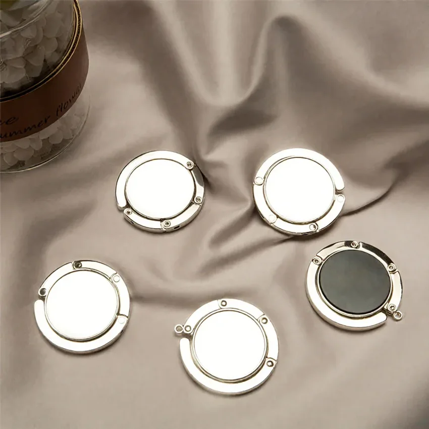 

Portable Folding Bag Hanger Handbag Hook Holder Table Hook Crystal Alloy Purse Bag Holder Circle Shape Bag Accessories