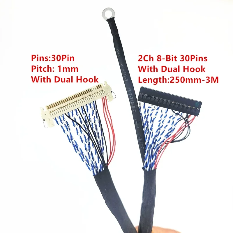 25cm-3m With Hooks Lvds Cable Fix-30p-d8 Fix 30pins D8 Double 2ch 8bit 1.0mm Pitch For 17-21inch Lcd Display Panel Controller