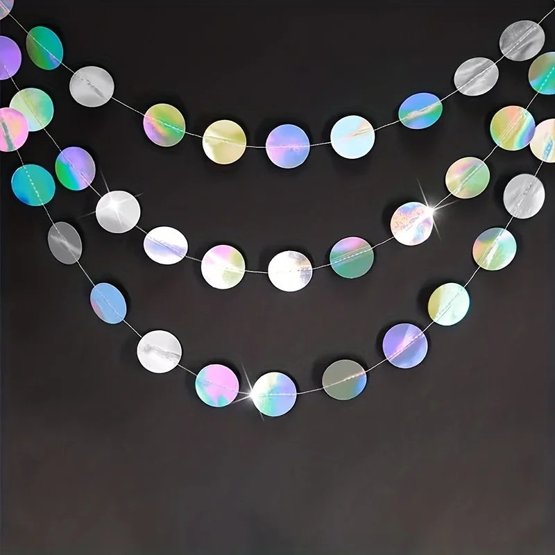 1pc Shimmering Iridescent Circle Garlands - Magical Holographic Hanging Dots Streamer Backdrop for Unicorn & Mermaid Birthday