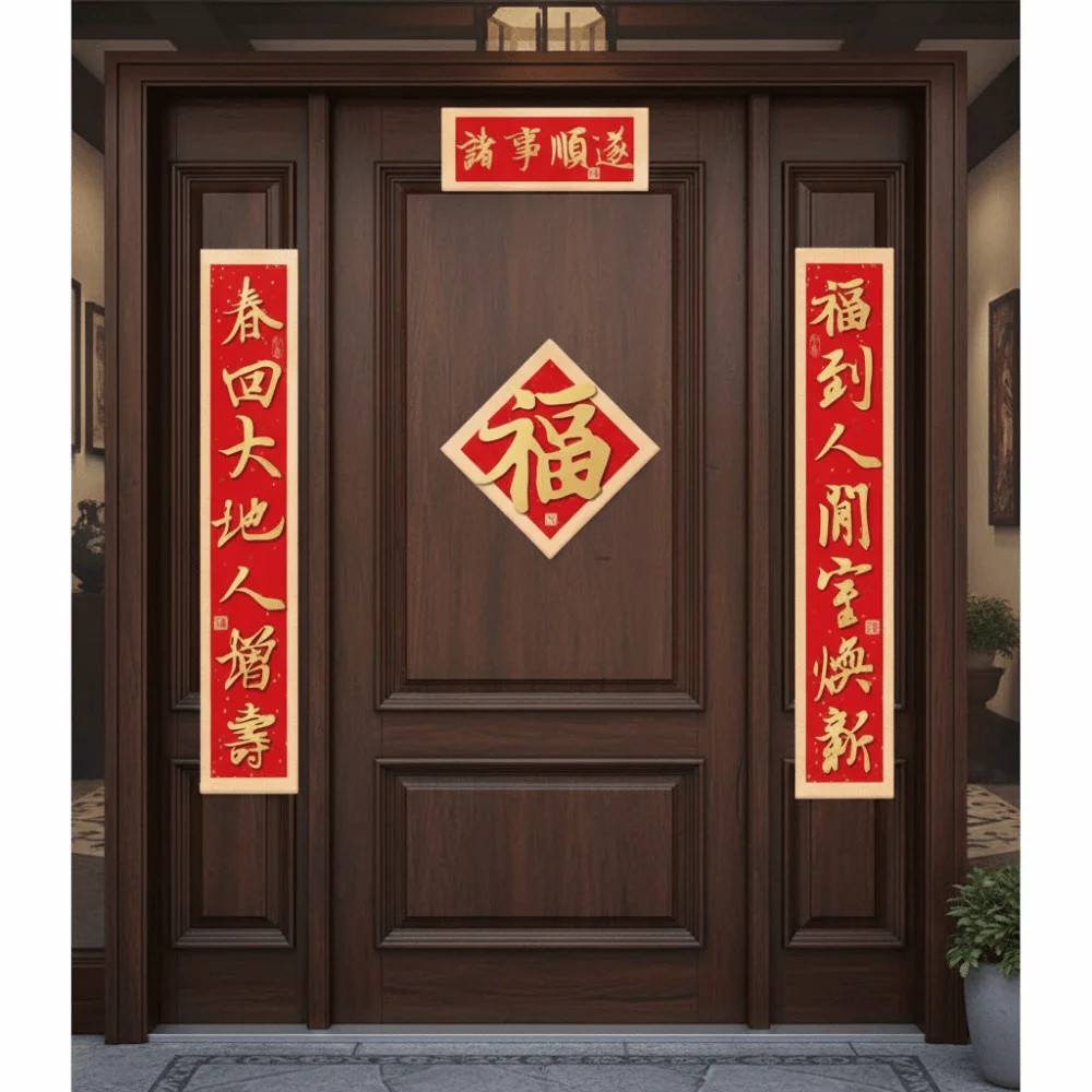 

Magnetic 2026 New Year Door Couplet Set Chinese Calligraphy Modern Year of The Horse Door Sticker Blessing Words Leave No Trace