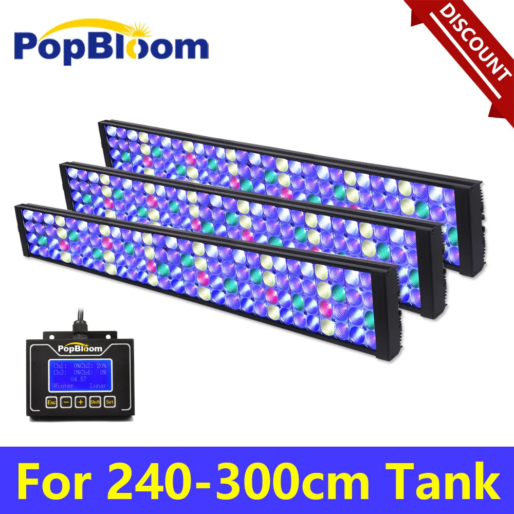 

PopBloom-Smart Saltwater LED Aquarium Light, Marine Lamp, Seawater Fish Tank Lights,LPS,SPS,Reef,Coral, 240-300cm