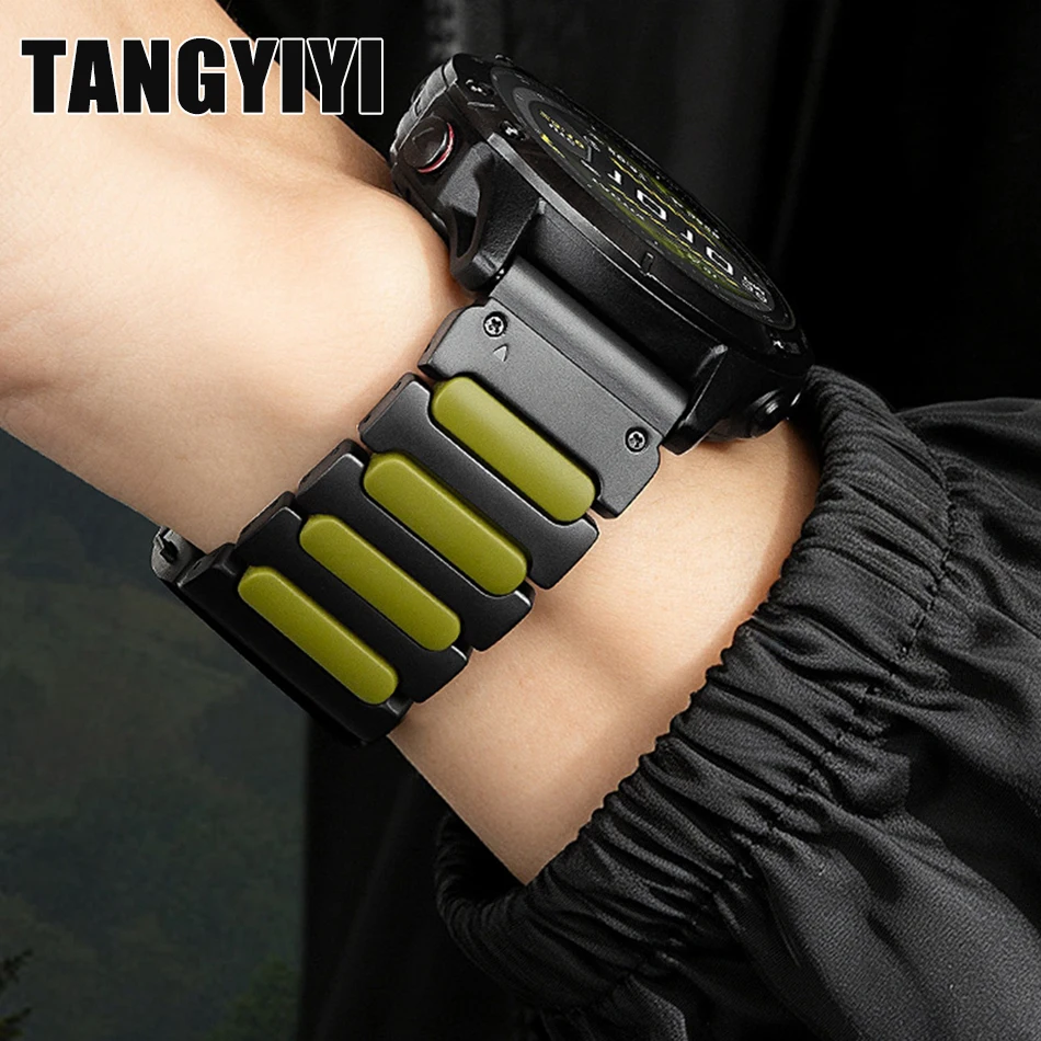 Titanium Metal Silicone Magnetic Watch Band For Garmin Fenix 8 7x Pro 6x 5x Enduro 3 Tactix 7 EPIX Pro Instinct 2X 22/26mm Strap