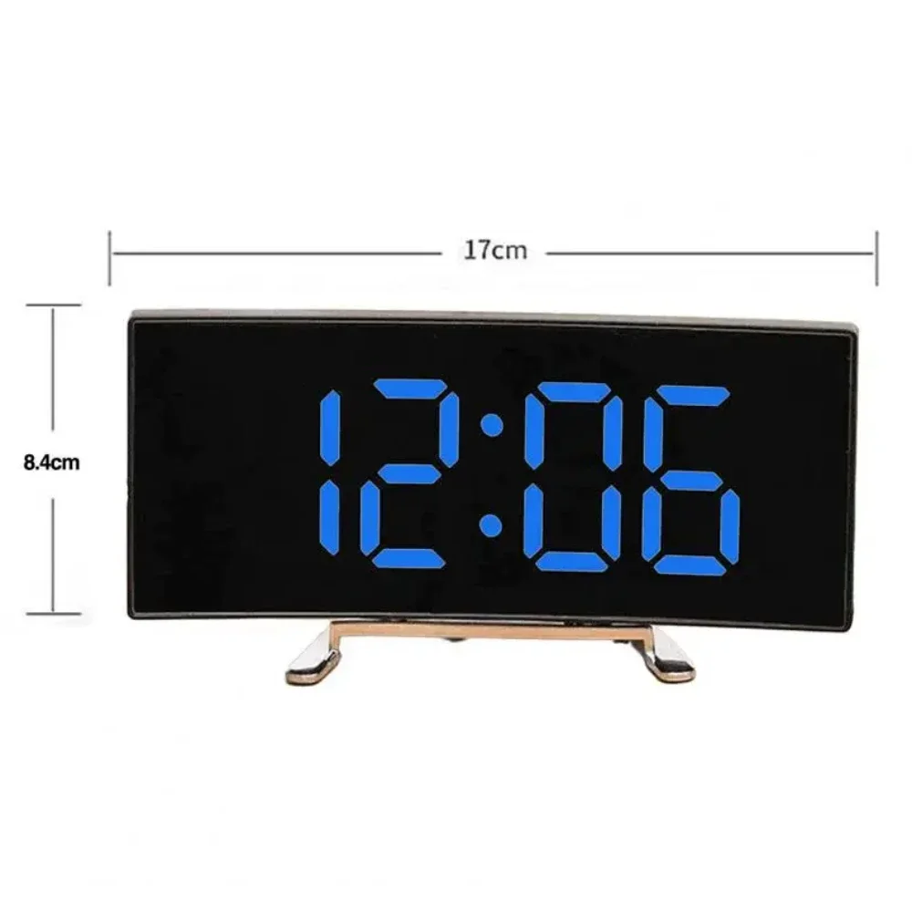 New Digital Alarm Clock LED Curved Surface Mirror Electronic Night Mode Snooze Desktop Table Clocks for Home Decoration Bedside