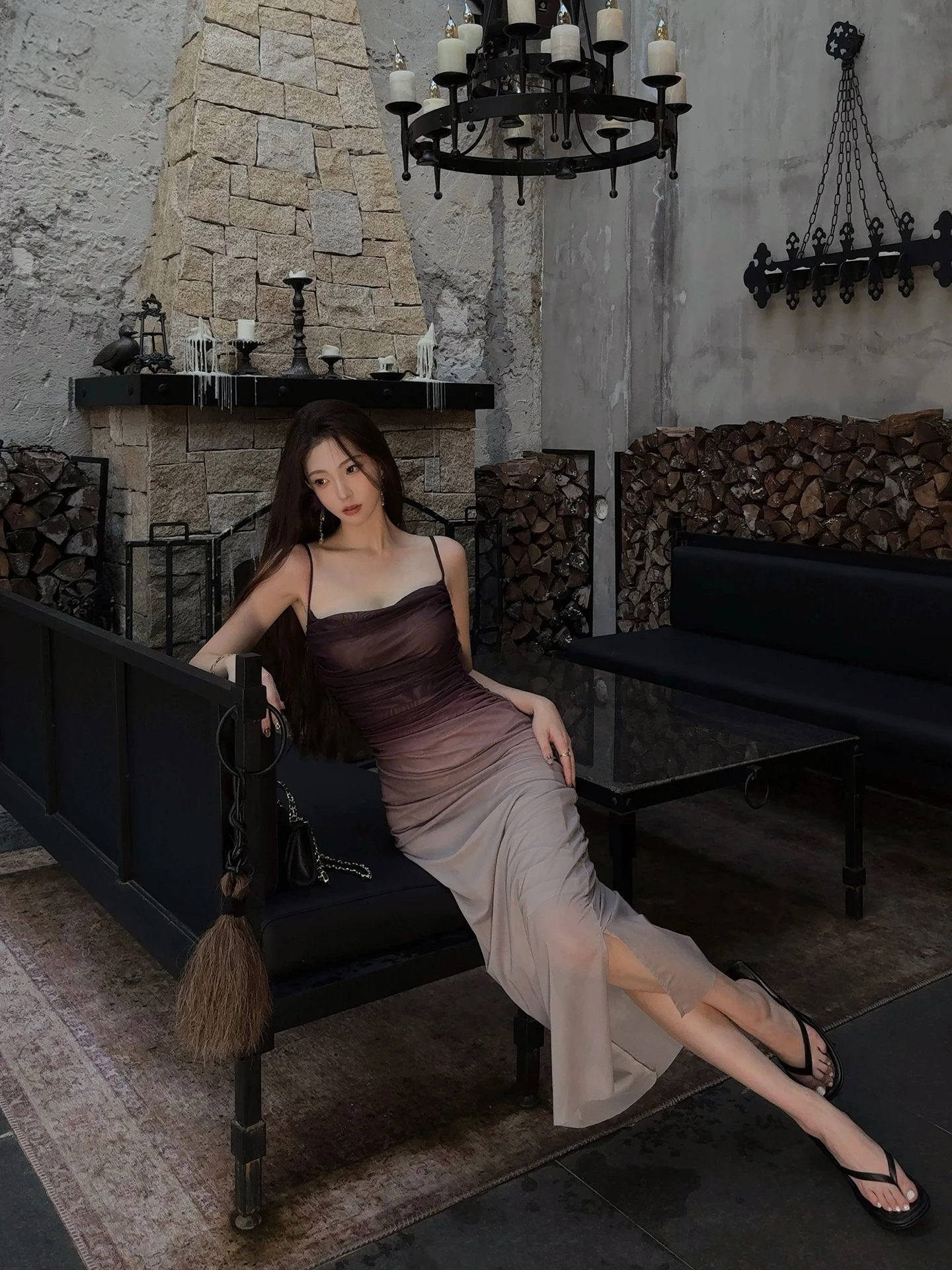 

Женское облегающее платье-сетка XiaoLi Low Melody с фиолетовым градиентом и принтом, без рукавов, для ранней осени, сексуальное, для туризма