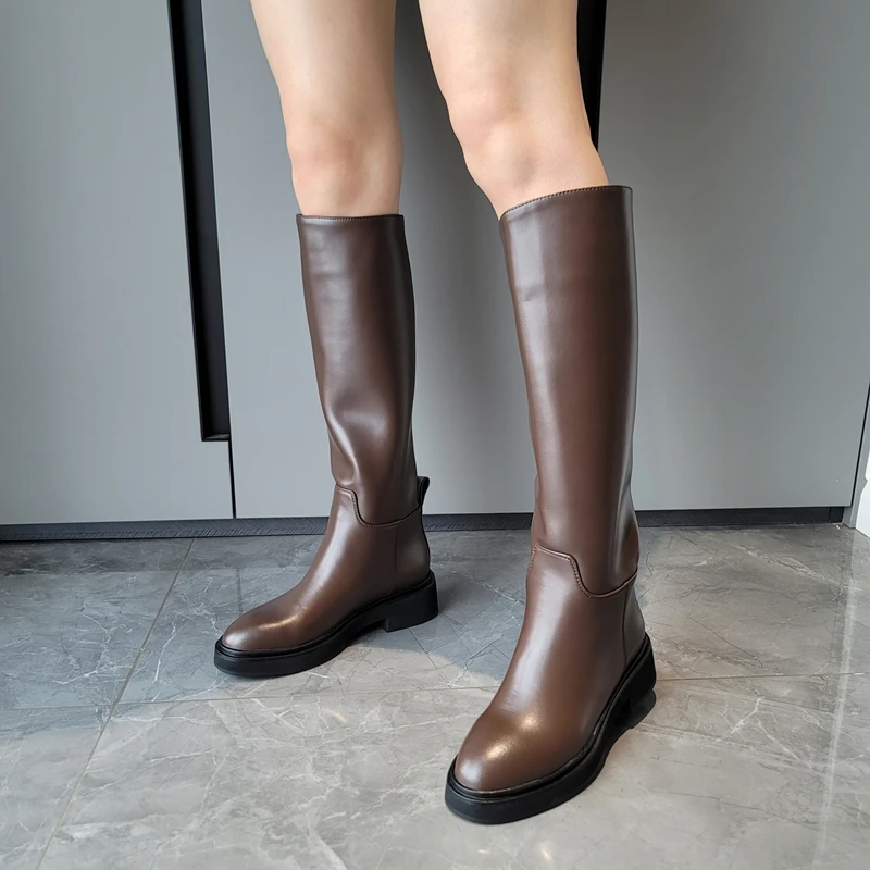 FEDONAS 2025 Fashion New Women Knee High Boots Genuine Leather High Heeled Warm Autumn Winter Shoes Woman High Motorcycle Boots