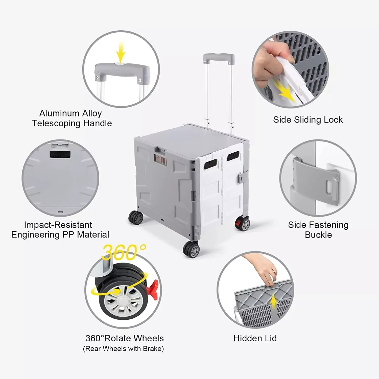 FW548  Portable Foldable Shopping Cart Adjustable handle Foldable hidden cover