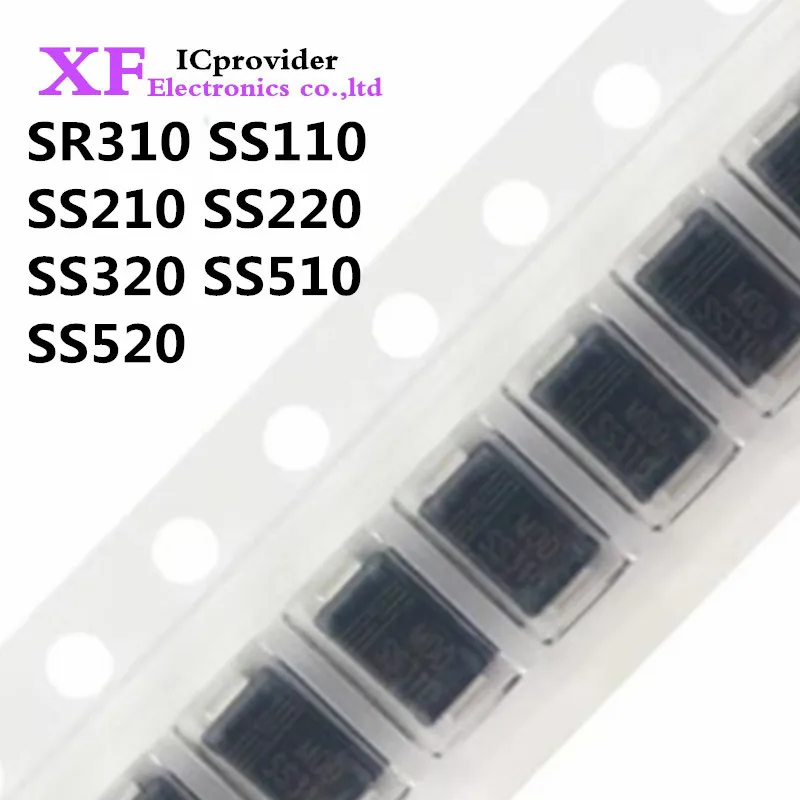 100PCS SS310 SMD SR310 SS110 SS210 SS220 SS320 SS510 Schottky Barrier Rectifier Diode 2A 3A 5A 100V 200V DO-214AC SMA