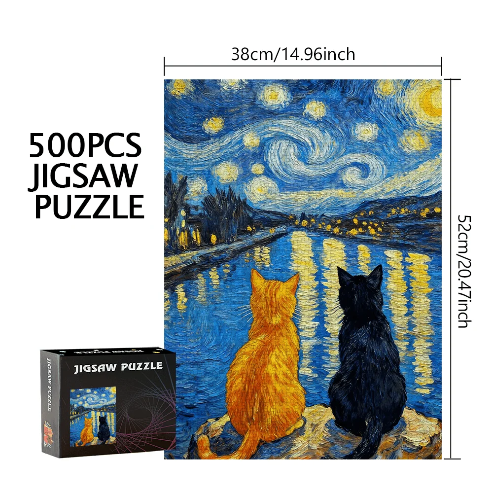 500 قطعة/1000 قطعة لعبة أحجية الصور المقطوعة - ألغاز لعيد الميلاد، الهالوين، عيد الميلاد، عيد الشكر، عيد الفصح، ليلة النجوم، فان جوخ، C