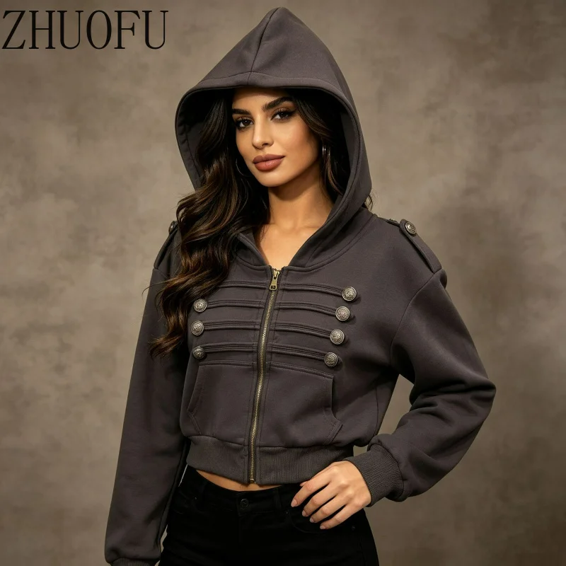 Sweet Cool Hot Girls Style Women's Hooded Sweatshirts Jacket 2026 Autumn Zipper Buckle Loose Versatile Long-sleeved Coat Ladies