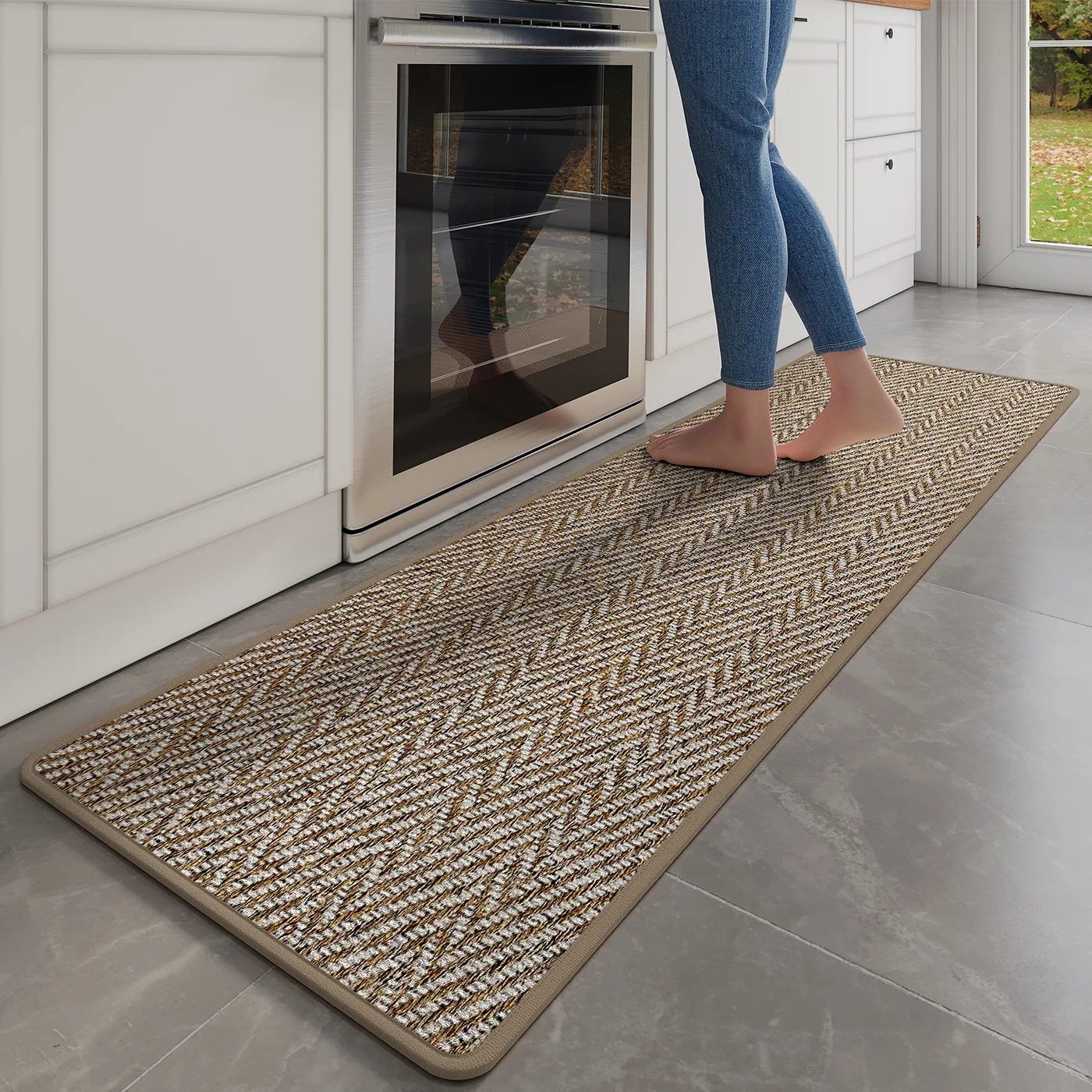 

Linen Kitchen Mat, Non-Slip Oil-Proof Water-Absorbent Pad, Stain-Resistant Long Rug, Wash-Free Entrance Floor Mat