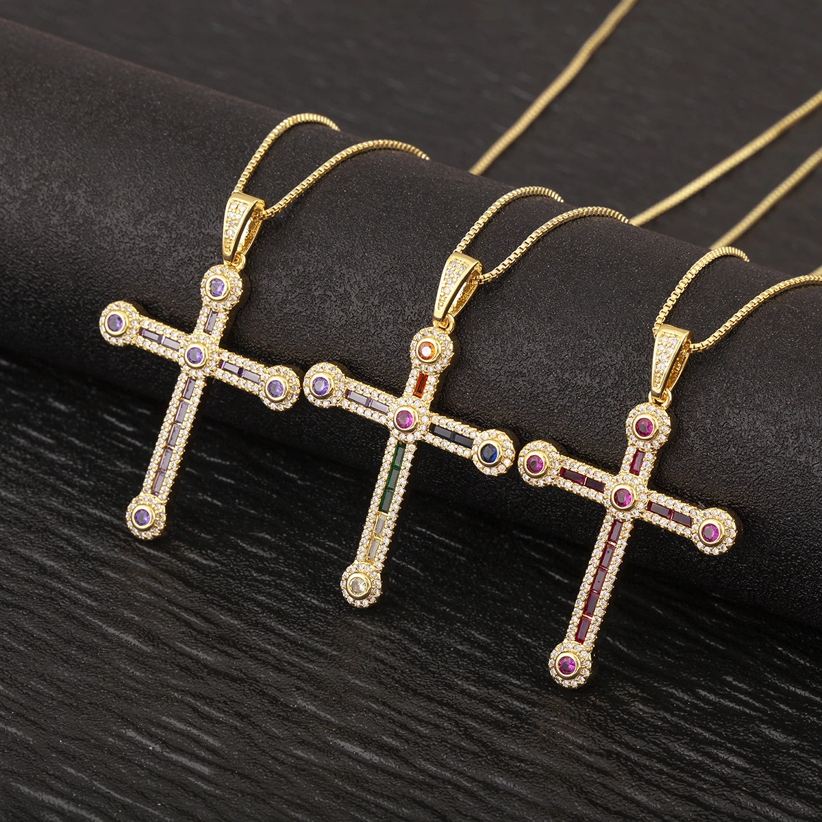 Nidin Hot Creative Trend Evil Eye Cross Pendant Necklace 6 Colors Choice Copper Cubic Zirconia Jewelry Wholesale Accessories