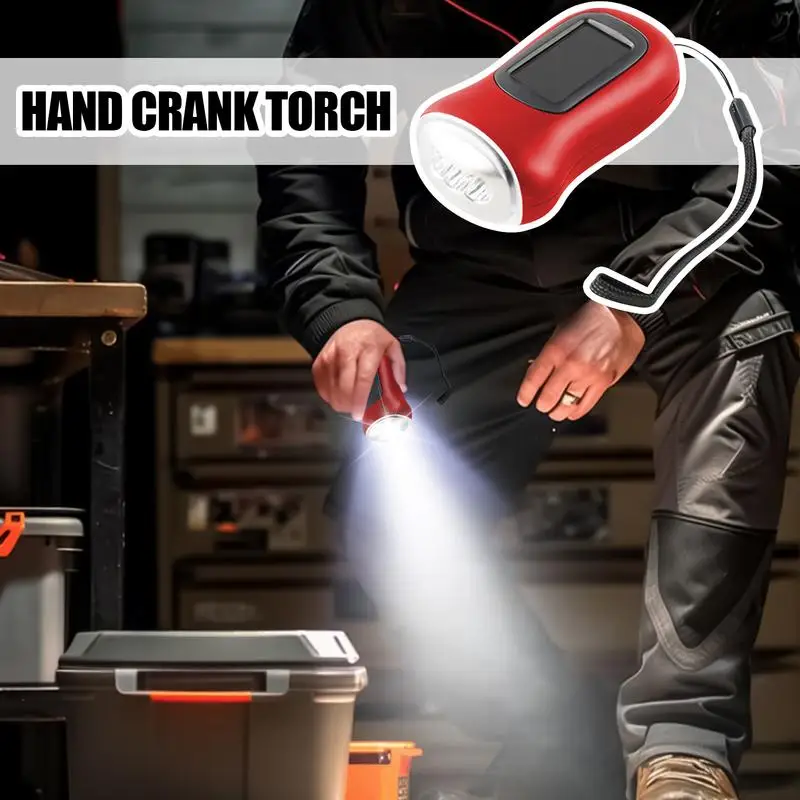Hand Crank Flashlight LED Hand Cranked Flashlight With Strap Bright Weatherproof Waterproof Solar Torch Lamp for Outdoor