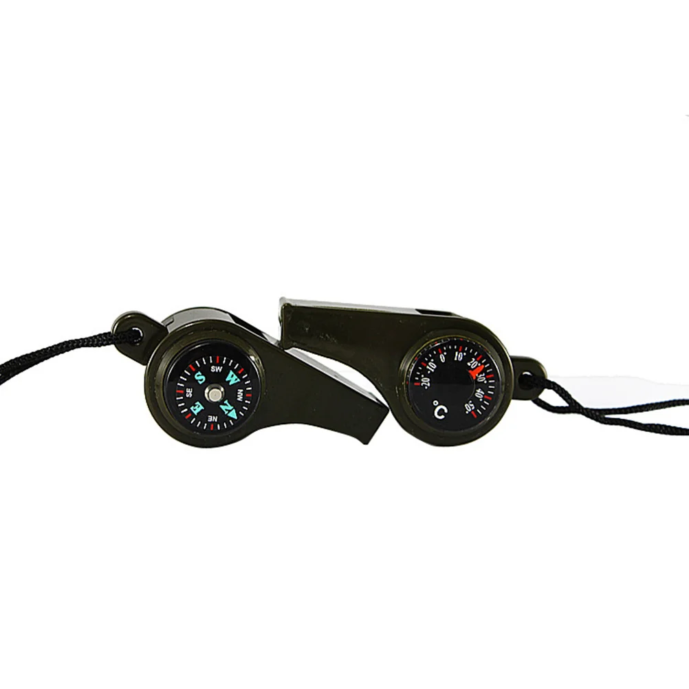 

2Pcs Hiking Survival Whistles Multifunctional 3 in 1 Lightweight Outdoor Camping Mini Compass Thermometer Black Plastic